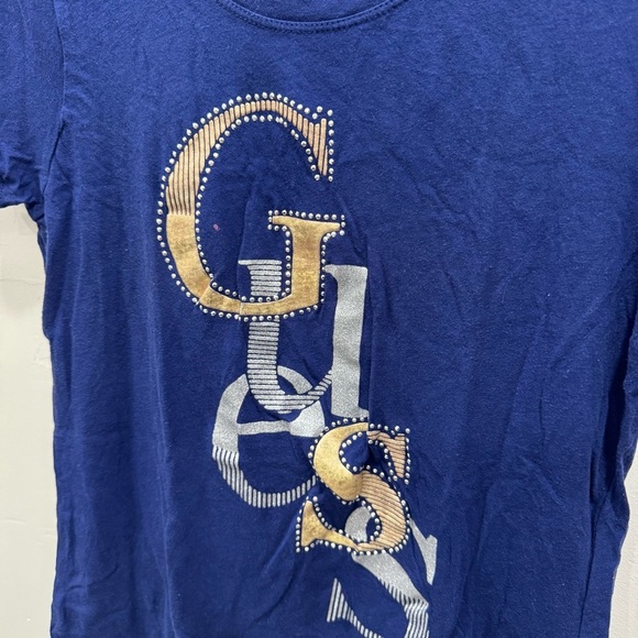 Guess Y2K Classic Logo Tee Short Sleeve Blue Beaded Large - Picture 3 of 6